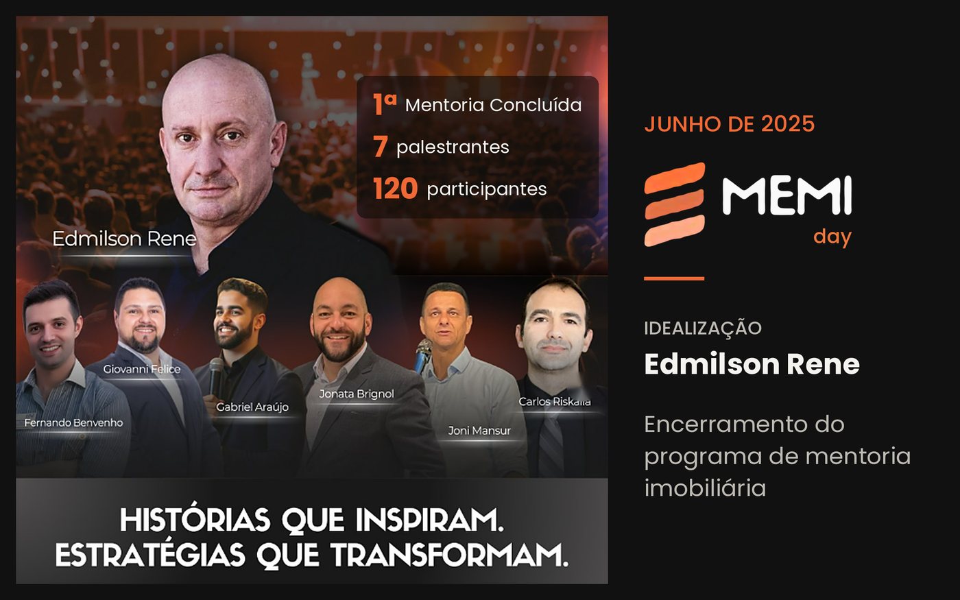 Arte do MEMI Day, de junho de 2025, com Edmilson Rene e os palestrantes convidados